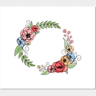 Floral Peony Loop Wreath Posters and Art